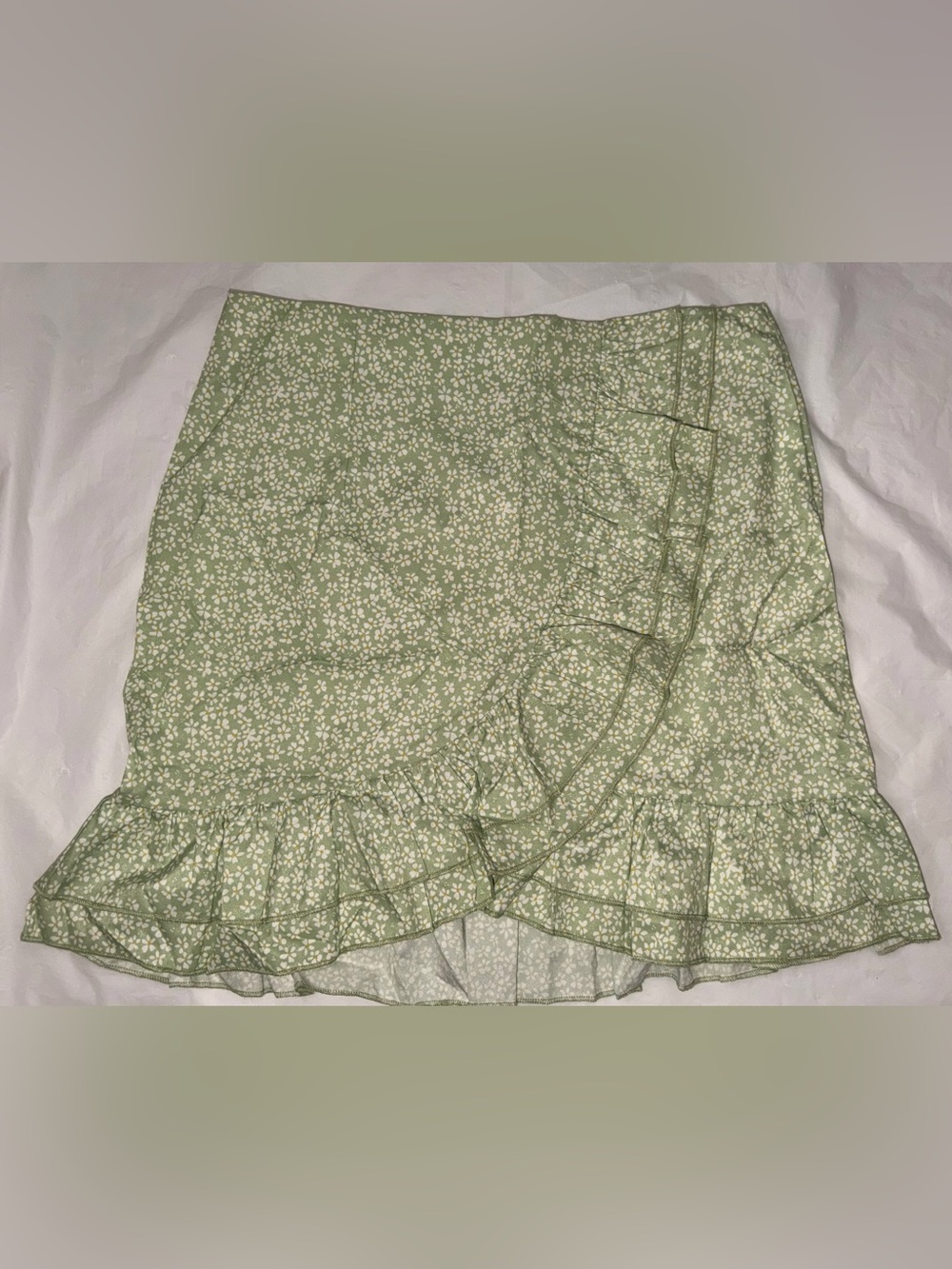Light Sage Floral Asymmetrical Ruffle Skirt